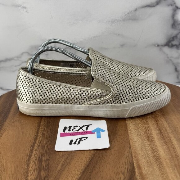 Sperry Women’s size 9 Top Sider Shoes Seaside Perforated Slip On Sneaker Gold - Picture 3 of 9